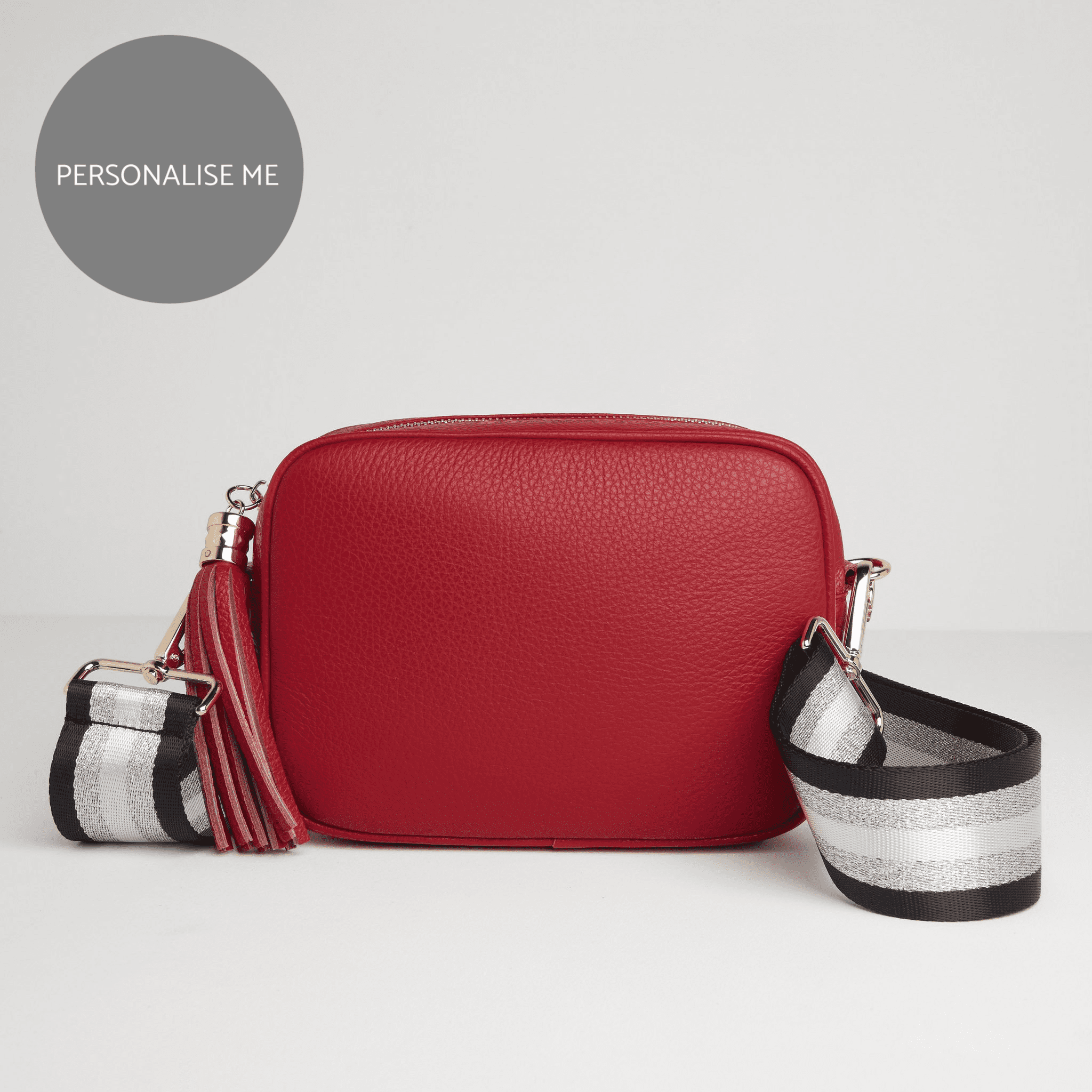 Verona Crossbody Red Tassel Bag With Black and Silver Sparkle Strap Red | Betsy & Floss