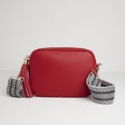 Verona Crossbody Red Tassel Bag With Black and White Chevron Strap Red | Betsy & Floss