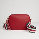 Verona Crossbody Red Tassel Bag With Green Stripe Strap Red | Betsy & Floss