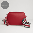 Verona Crossbody Red Tassel Bag With Green Stripe Strap Red | Betsy & Floss