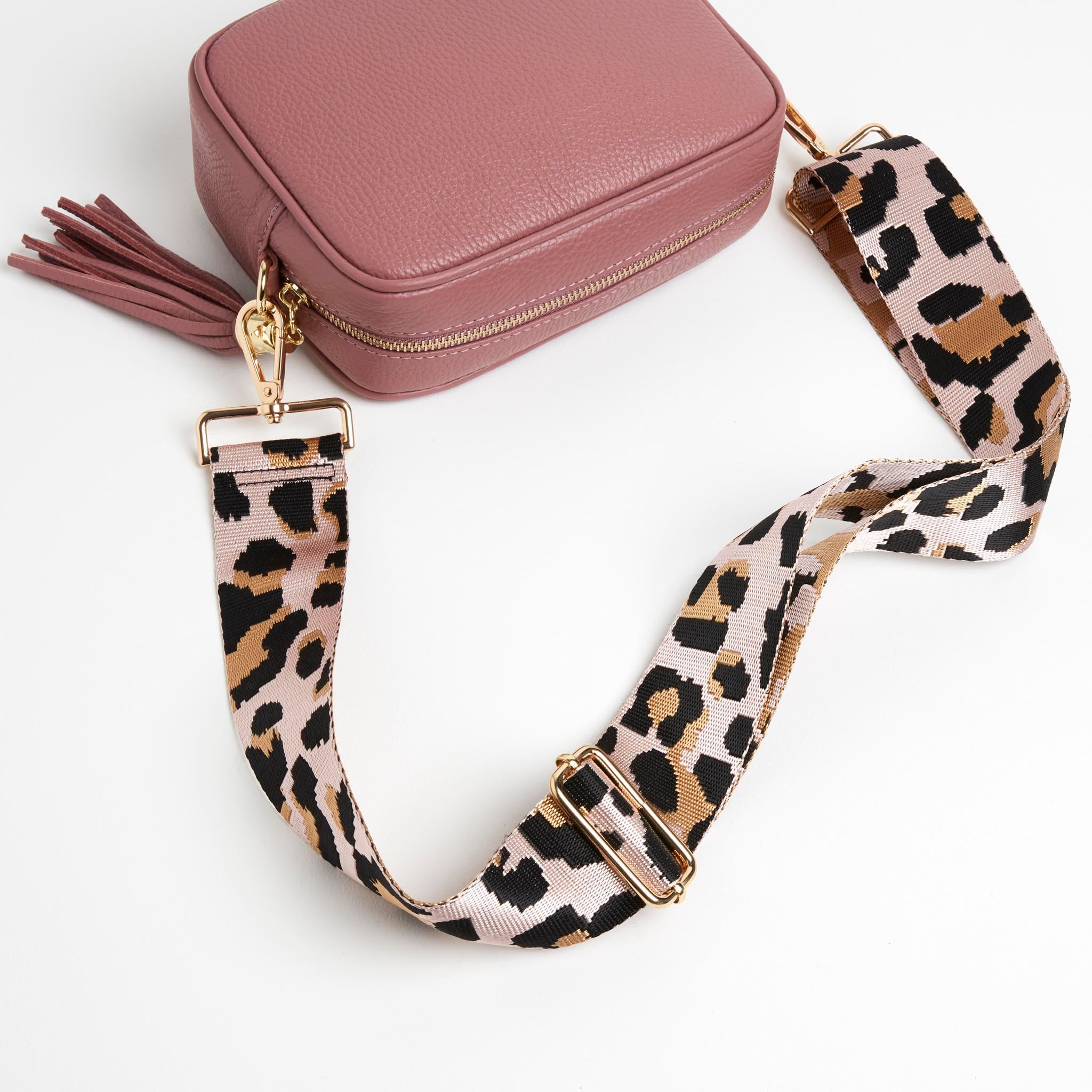 Verona Crossbody Tassel Antique Pink Bag with Light Pink Leopard Strap Antique Pink | Betsy & Floss