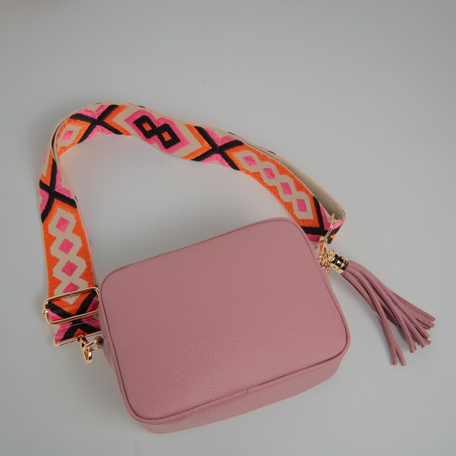 Verona Crossbody Tassel Antique Pink Bag with Orange and Pink Boho Strap Antique Pink | Betsy & Floss