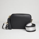 Verona Crossbody Tassel Black Bag with Black and Silver Sparkle Strap Black | Betsy & Floss