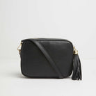 Verona Crossbody Tassel Black Bag with Black and White Chevron Strap Black | Betsy & Floss