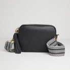 Verona Crossbody Tassel Black Bag with Black and White Chevron Strap Black | Betsy & Floss