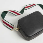 Verona Crossbody Tassel Black Bag with Green Stripe Strap Black | Betsy & Floss