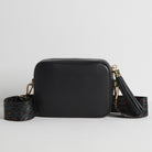 Verona Crossbody Tassel Black Bag with Teal and Brown Leopard Strap Black | Betsy & Floss