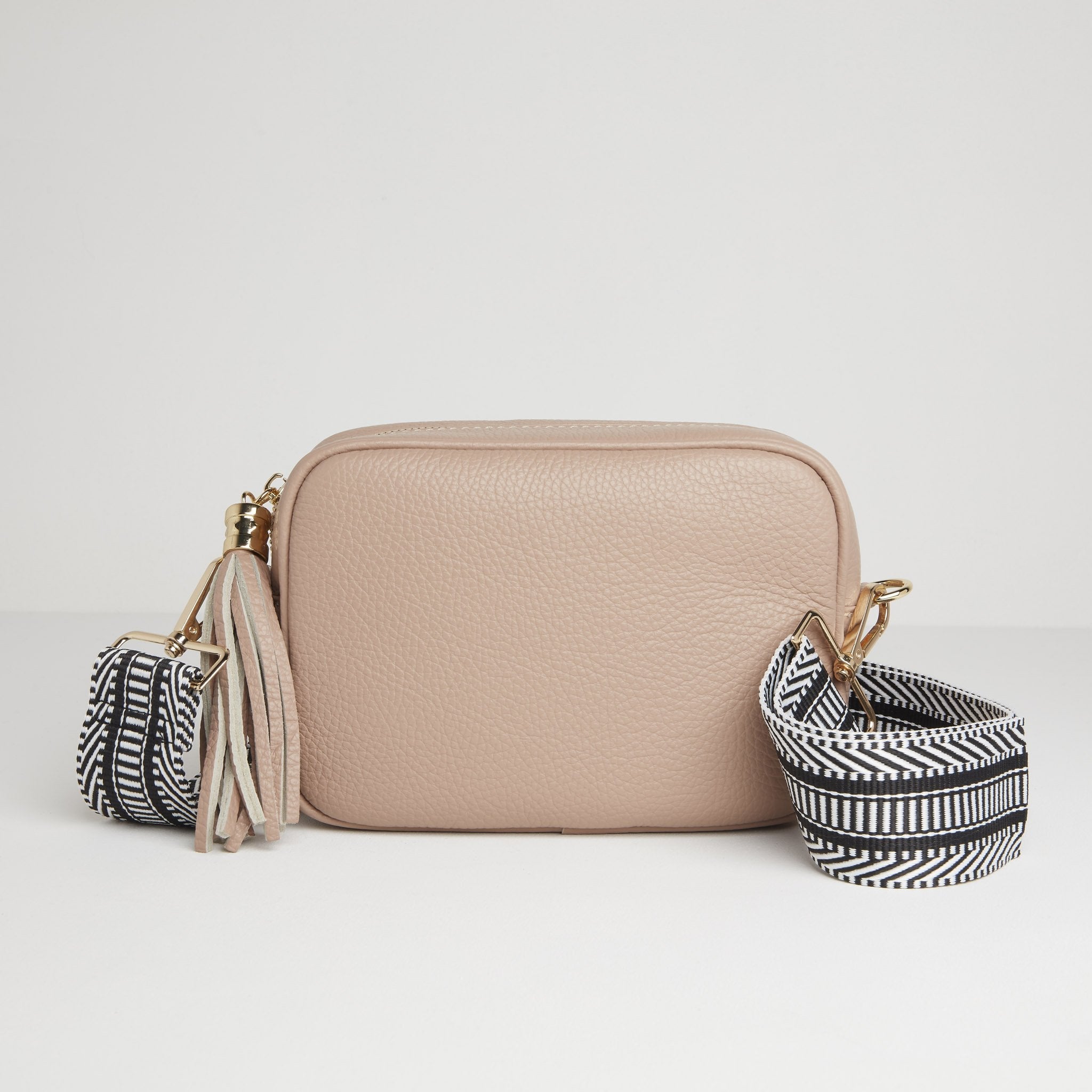 Verona Crossbody Tassel Blush Bag with Black and White Chevron Strap Blush Pink | Betsy & Floss