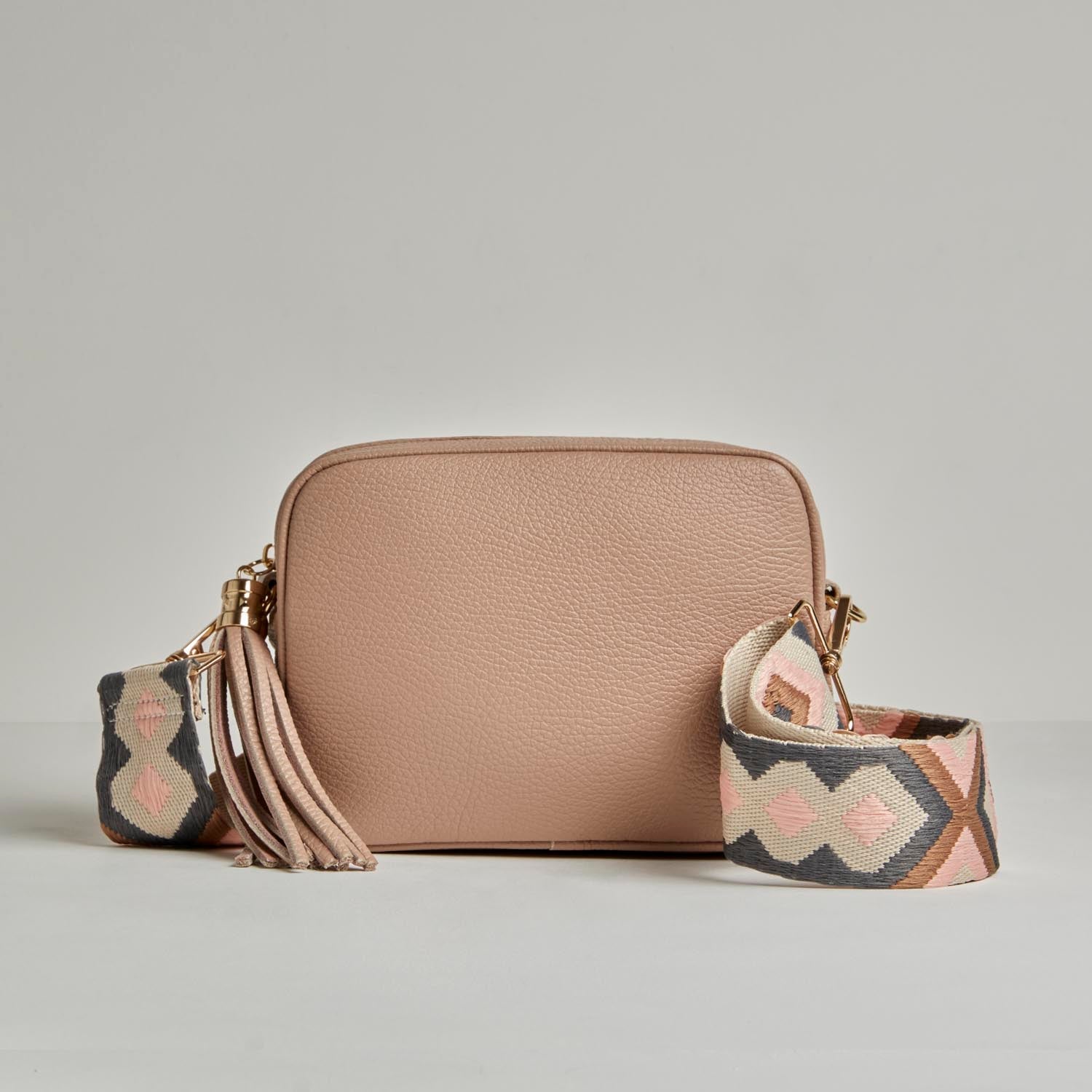 Verona Crossbody Tassel Blush Bag with Pastel Boho Strap Blush Pink | Betsy & Floss