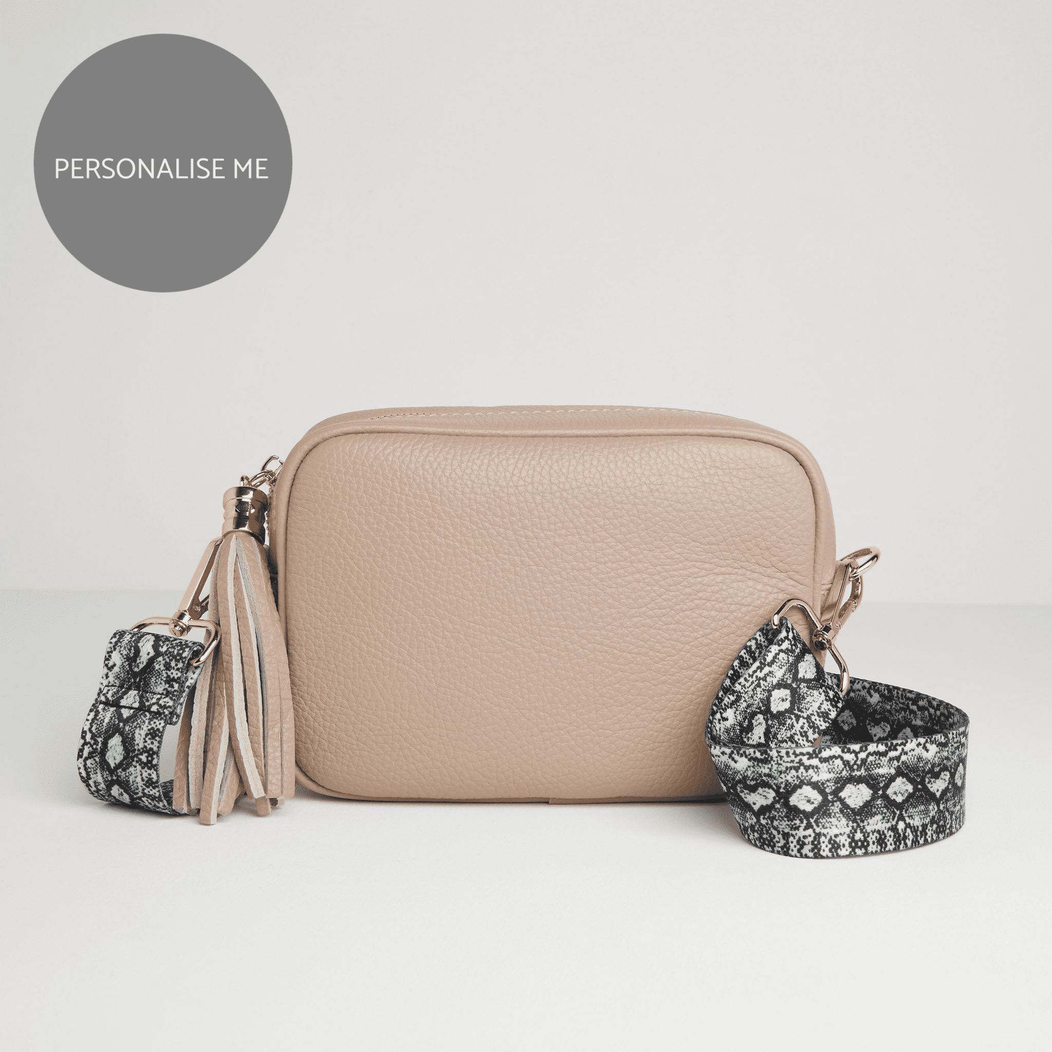 Verona Crossbody Tassel Blush Bag with Snake Print Strap Blush Pink