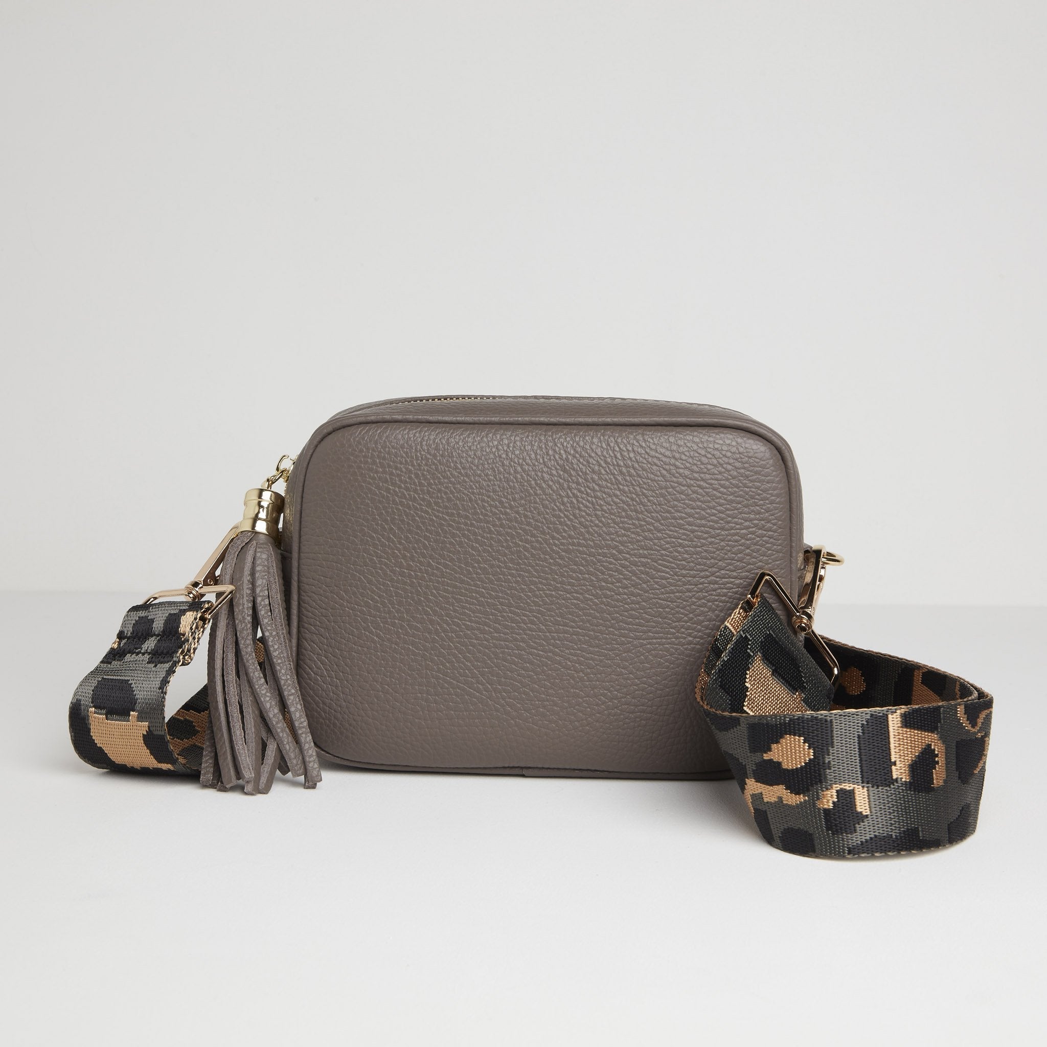 Verona Crossbody Tassel Cinder Bag with Dark Leopard Strap Cinder | Betsy & Floss