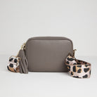 Verona Crossbody Tassel Cinder Bag with Light Pink Leopard Strap Cinder | Betsy & Floss