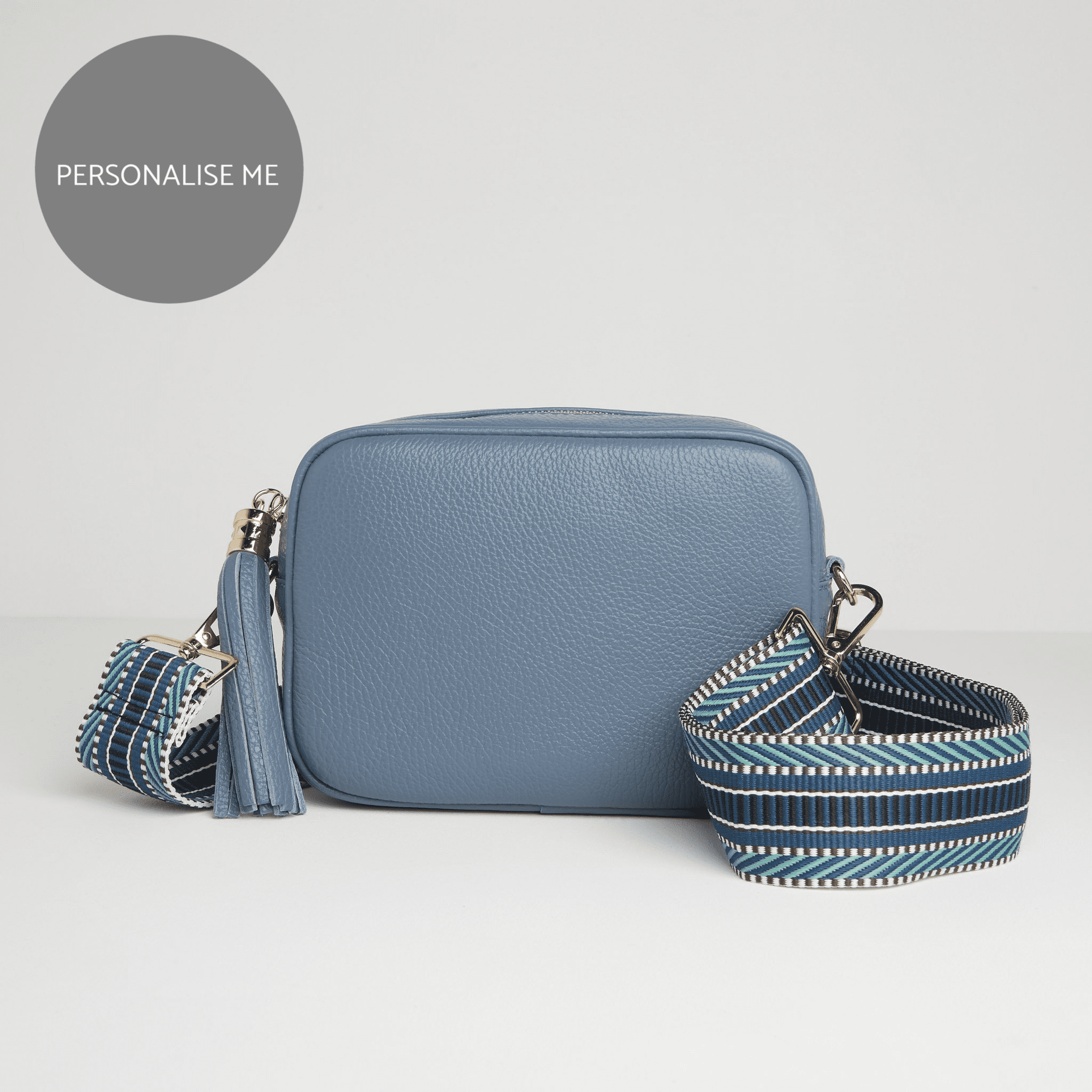 Verona Crossbody Tassel Denim Bag with Blue Aztec Strap Denim Blue | Betsy & Floss