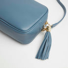 Verona Crossbody Tassel Denim Bag with Dark Leopard Strap Denim Blue | Betsy & Floss