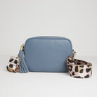 Verona Crossbody Tassel Denim Bag with Light Pink Leopard Strap Denim Blue | Betsy & Floss