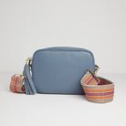 Verona Crossbody Tassel Denim Bag with Orange Aztec Strap Denim Blue | Betsy & Floss