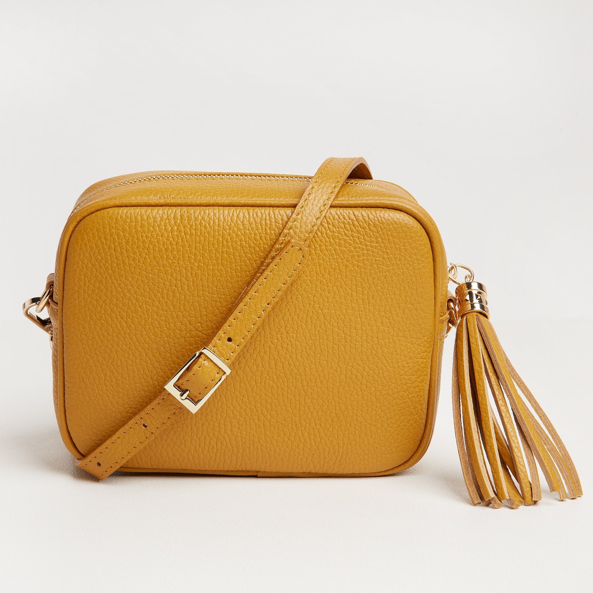 Verona Crossbody Tassel Mustard Bag with Dark Leopard Strap Mustard | Betsy & Floss