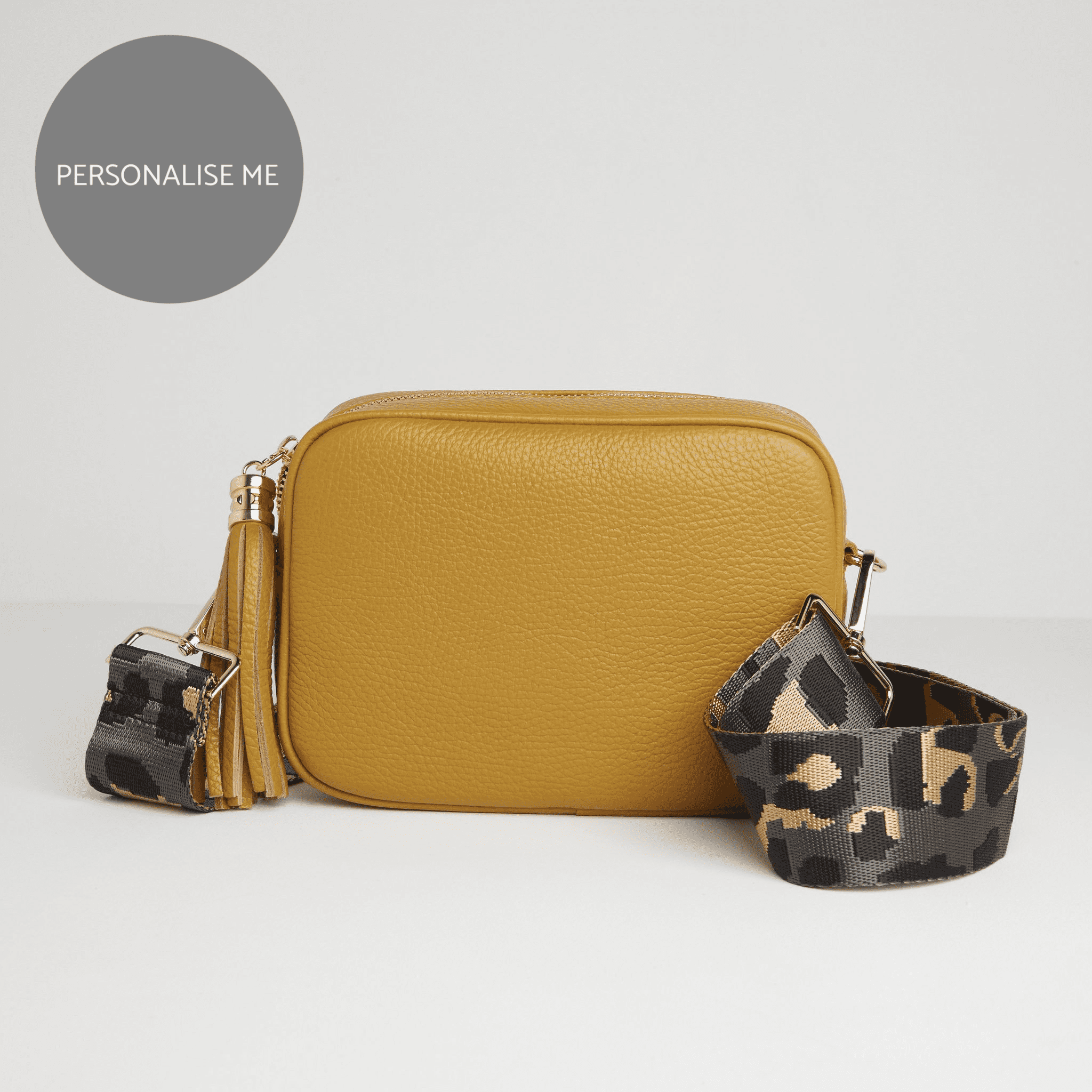 Verona Crossbody Tassel Mustard Bag with Dark Leopard Strap Mustard | Betsy & Floss