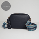 Verona Crossbody Tassel Navy Bag with Blue Aztec Strap Navy Blue | Betsy & Floss