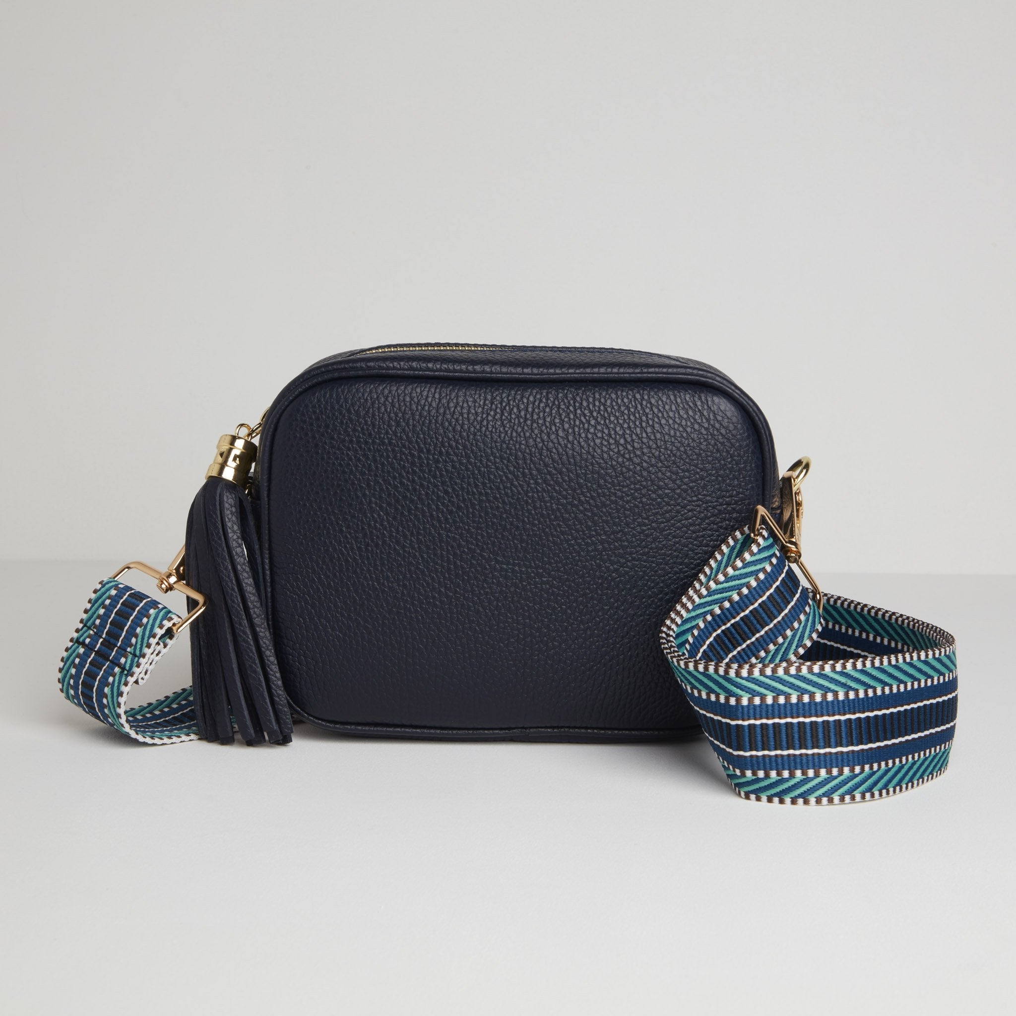 Verona Crossbody Tassel Navy Bag with Blue Aztec Strap Navy Blue | Betsy & Floss