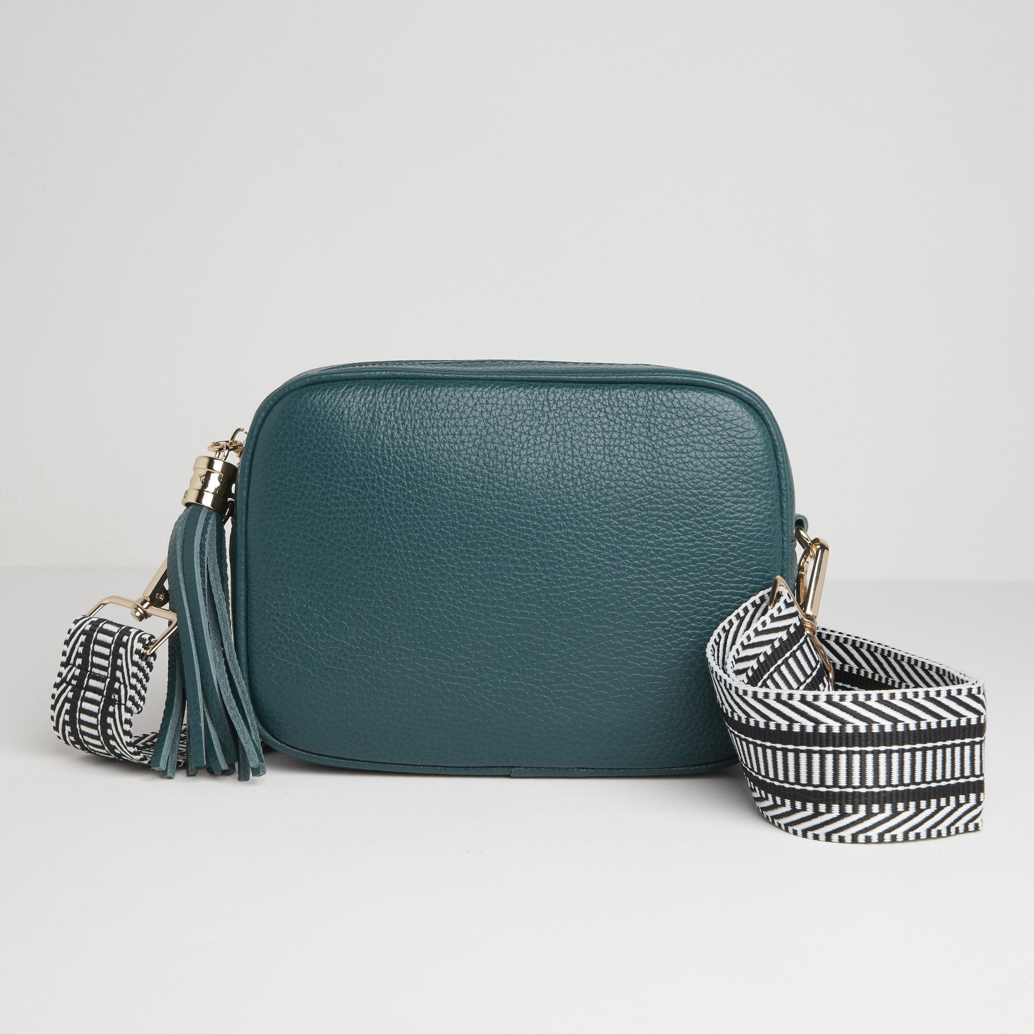 Verona Crossbody Tassel Teal Bag with Black and White Chevron Strap Teal | Betsy & Floss