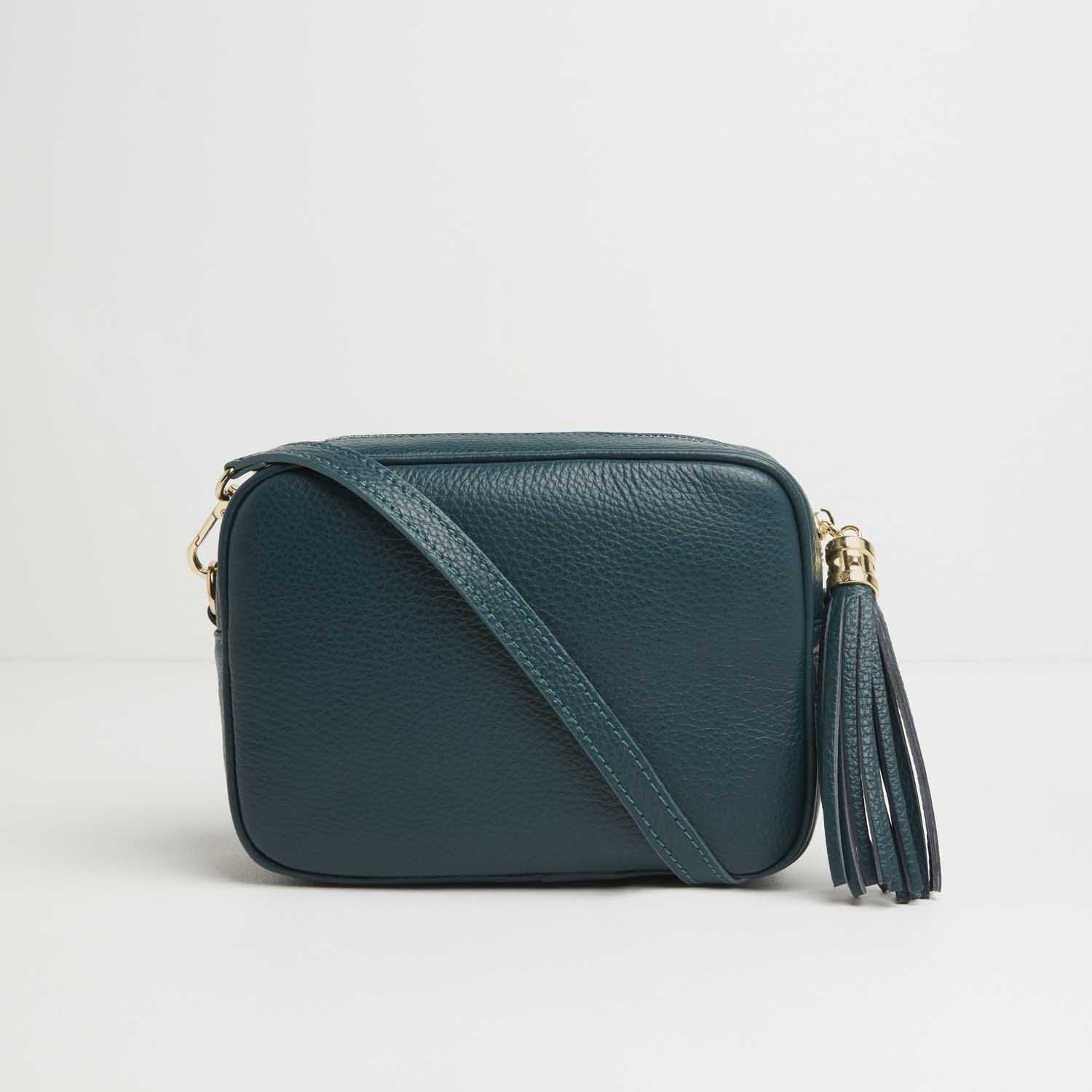 Verona Crossbody Tassel Teal Bag with Green Stripe Strap Teal | Betsy & Floss