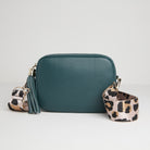 Verona Crossbody Tassel Teal Bag with Light Pink Leopard Strap Teal | Betsy & Floss