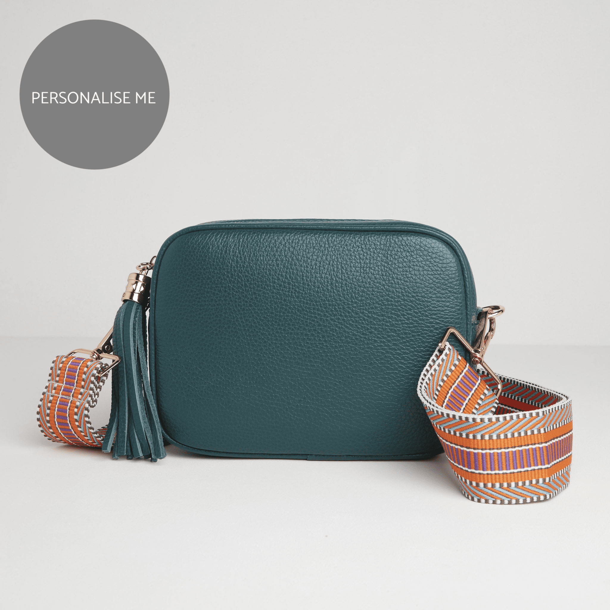 Verona Crossbody Tassel Teal Bag with Orange Aztec Strap Teal | Betsy & Floss