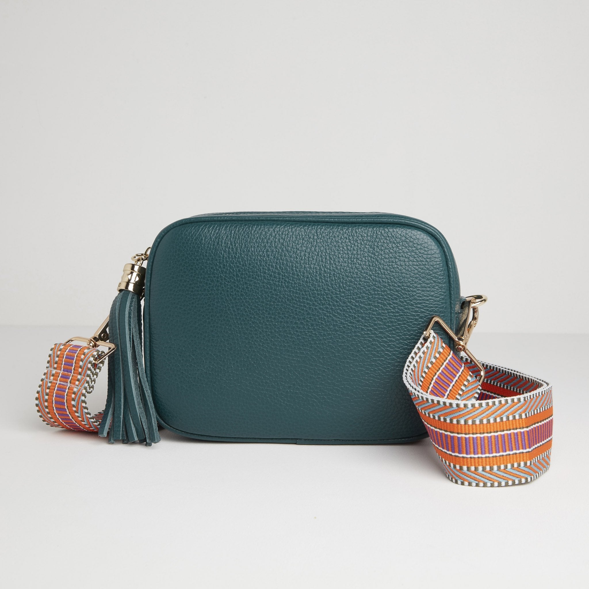 Verona Crossbody Tassel Teal Bag with Orange Aztec Strap Teal | Betsy & Floss