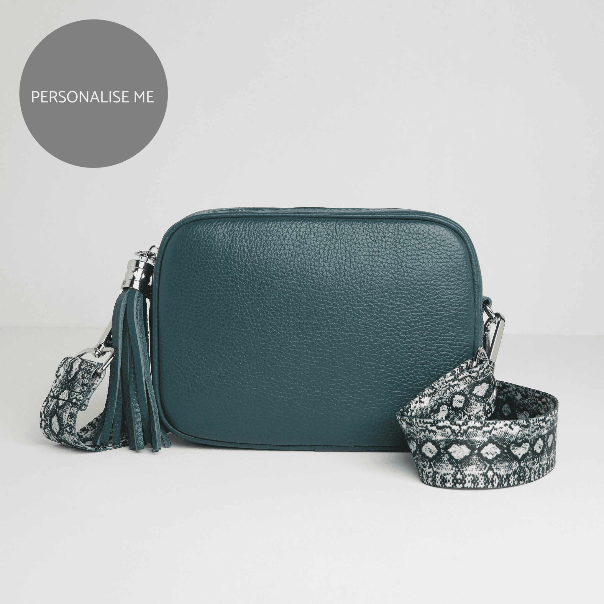 Verona Crossbody Tassel Teal Bag with Snake Print Strap Teal | Betsy & Floss