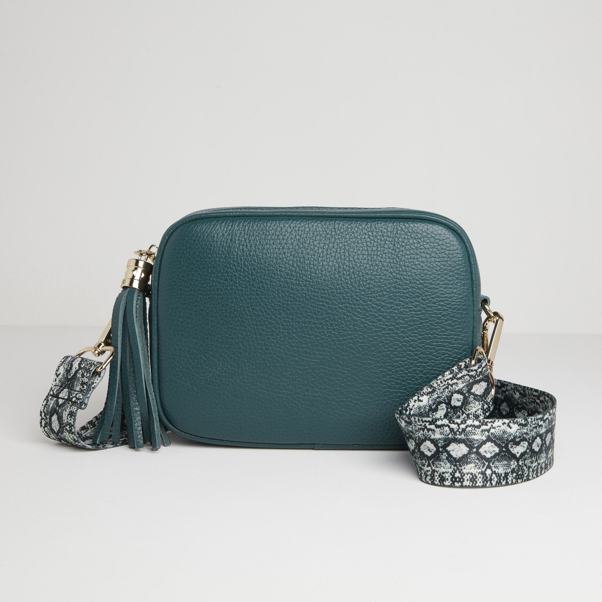 Verona Crossbody Tassel Teal Bag with Snake Print Strap Teal | Betsy & Floss