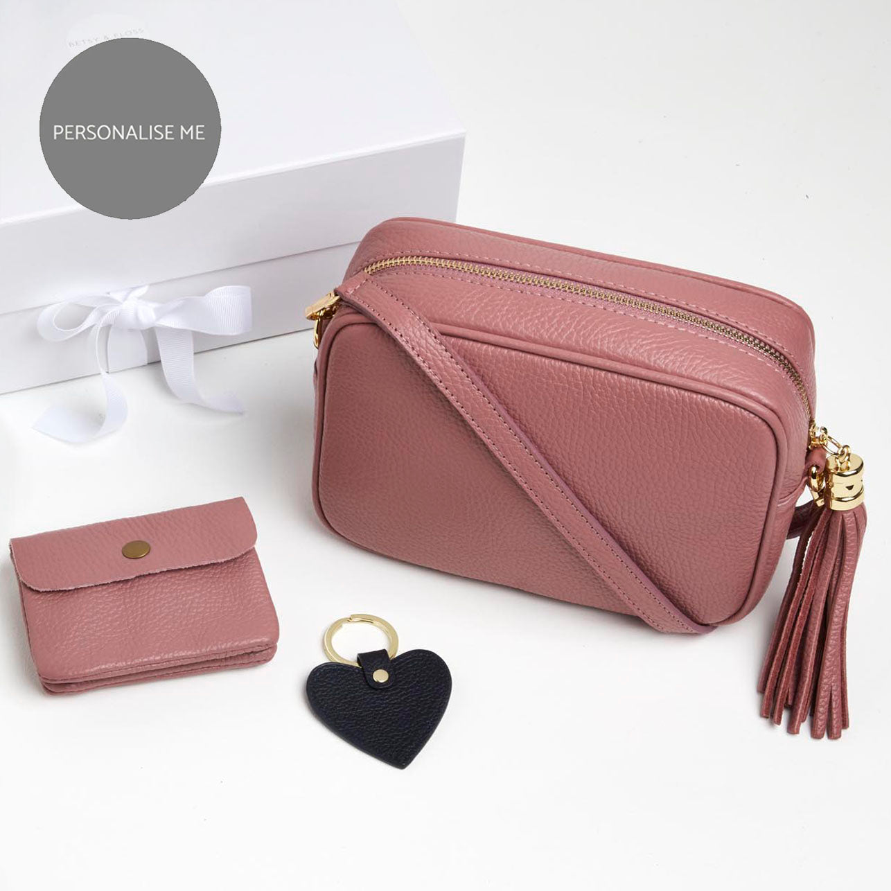 Verona Crossbody Bag, Small Purse, Keyring and Scarf Gift Set in Antique Pink | Betsy & Floss