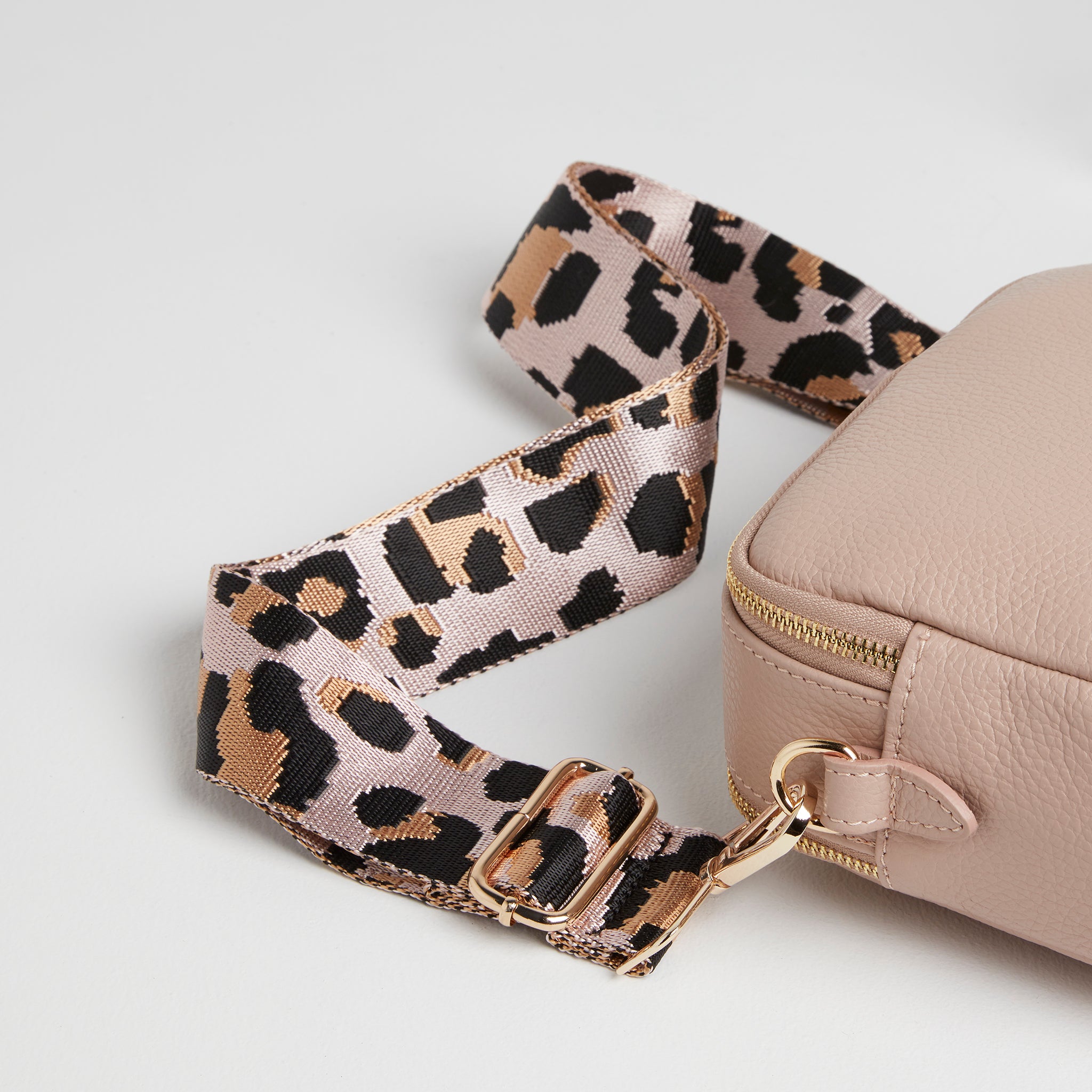 Sienna Crossbody Bag in Blush with Light Pink Leopard Print Strap