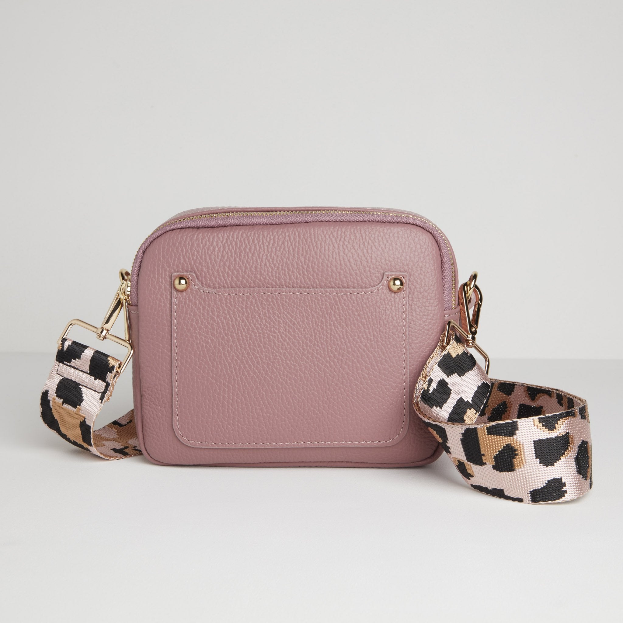 Sienna Crossbody Bag in Antique Pink with Light Pink Leopard Strap Antique Pink | Betsy & Floss