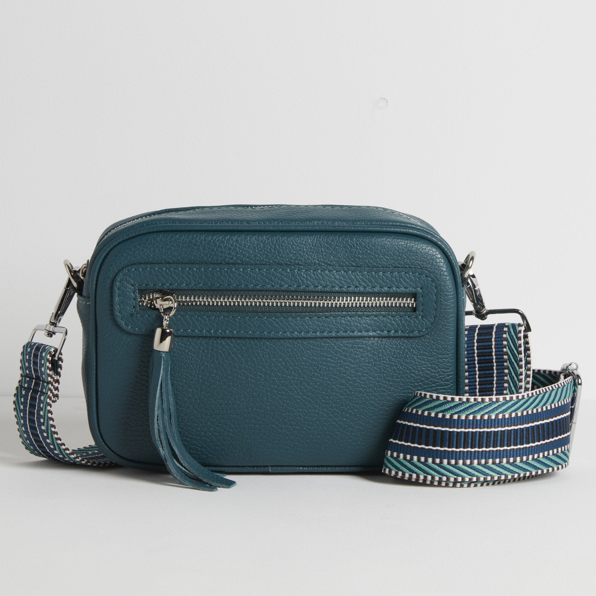 Florence - Crossbody Bag in Teal with Blue Aztec Strap | Betsy & Floss