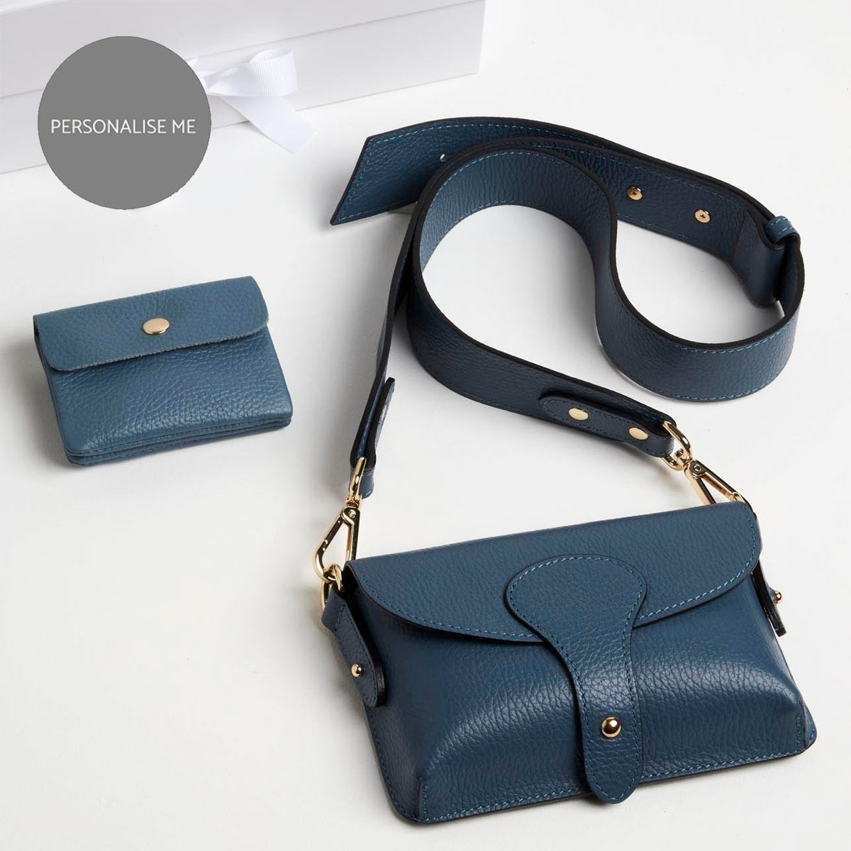 Luca Small Crossbody Bag, Purse and Scarf Gift Set in Denim Blue